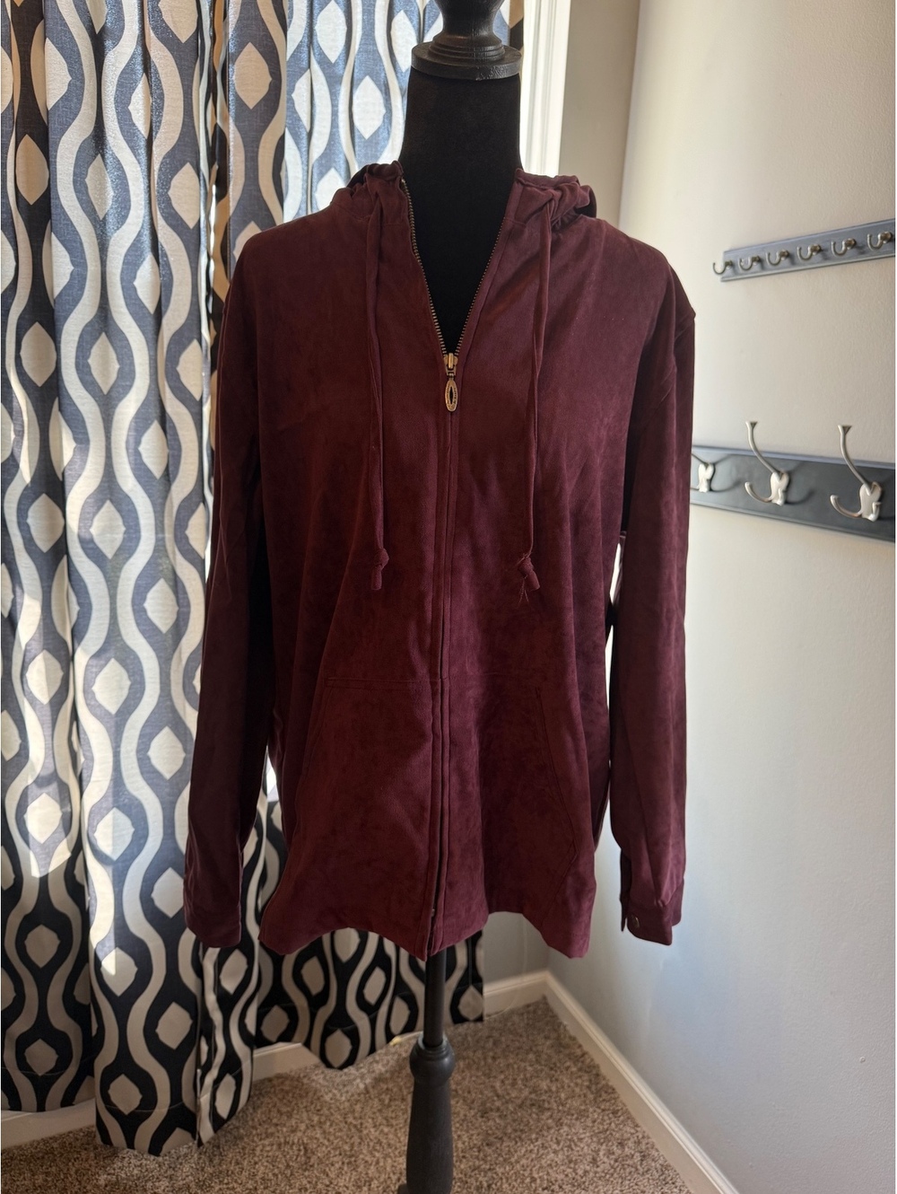 Christopher & Banks Burgundy Suede Hoodie Jacket Size S